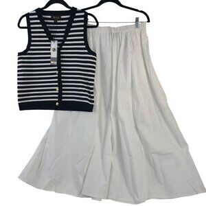 NWT Truth by Republic Striped Knit Vest & White A-Line Skirt Set Sz M Black/whte